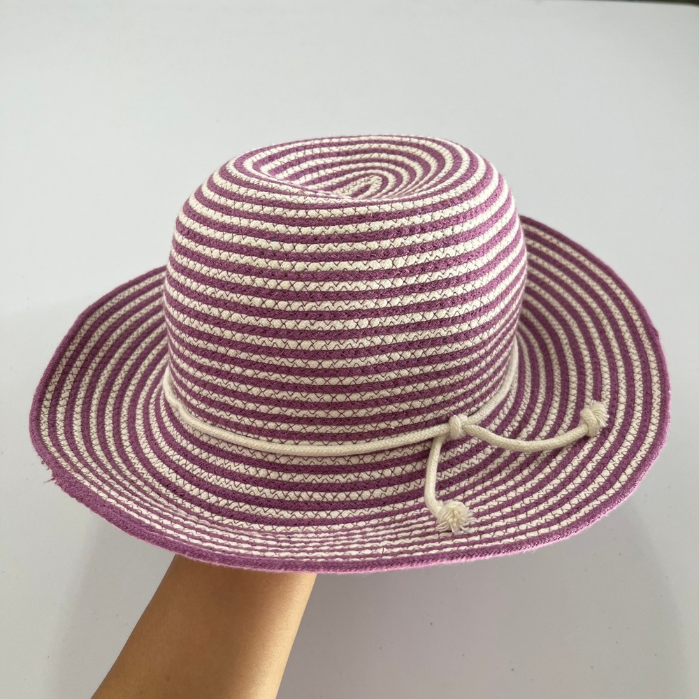 Jaclyn Smith Purple Ivory Striped Wide Brim Sun Hat 656